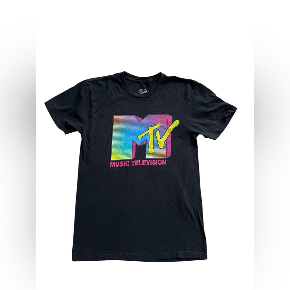 MTV Logo Men’s Fluorescent Colors Retro Design T-Shirt, Black, Size Men’s Small